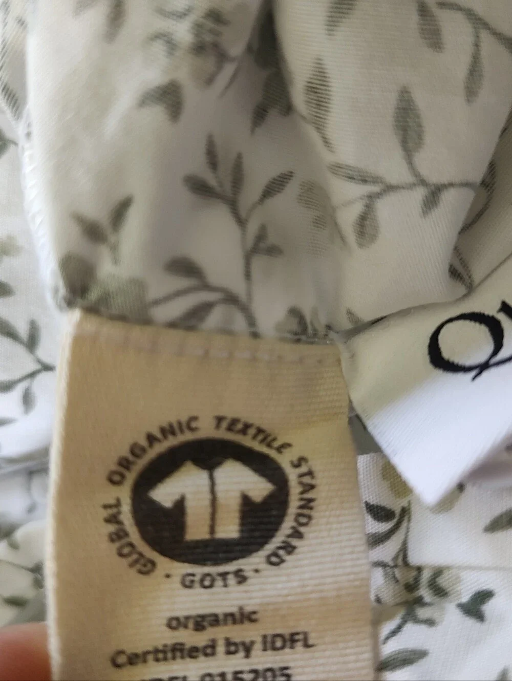 Quince Organic Cotton Duvet Cover in White Green Olive Percale King Cali